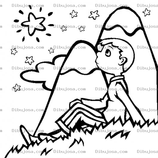 Dibujo para colorear Chico Enamorado Viendo Las Estrellas Del Cielo Para Pintar Y Colorear Muchacho Ilusionado