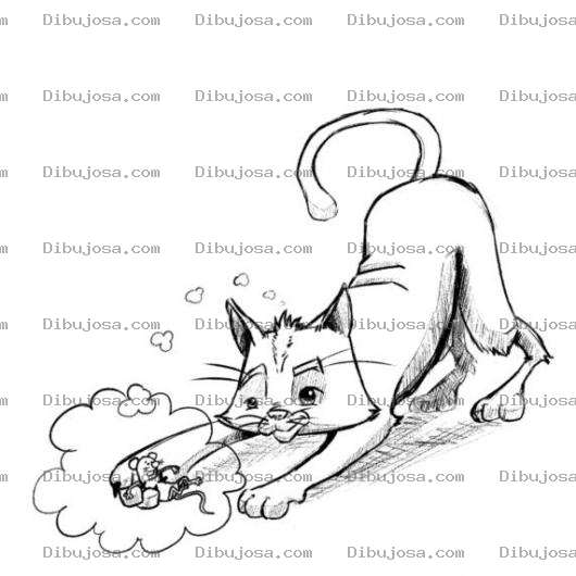 Dibujo para colorear Dibujo De Gato Jugando Con Un Raton Para Pintar Y Colorear