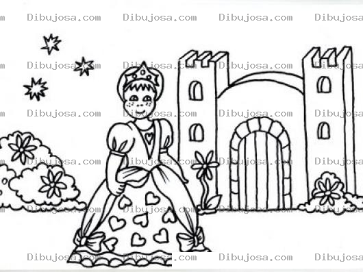 Dibujo para colorear Dibujo De Una Princesita En Frente De Su Castillo Para Pintar Y Colorear Prinsesita De Pelo Corto