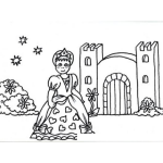 Dibujo para colorear Dibujo De Una Princesita En Frente De Su Castillo Para Pintar Y Colorear Prinsesita De Pelo Corto