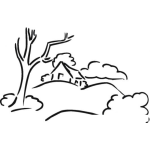 Dibujo para colorear Dibujo De Un Paisaje Con Una Casita De Campo Al Fondo Para Pintar Y Colorear