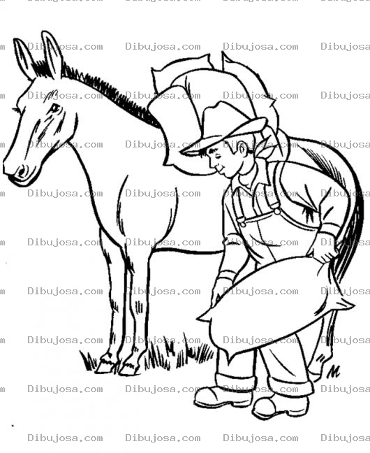 Dibujo para colorear Dibujo De Granjero Poniendo Sacos En El Lomo De Un Caballo Para Pintar Y Colorear