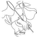 Dibujo para colorear Dibujo De Un Pelicano Con Una Red Para Pintar Y Colorear