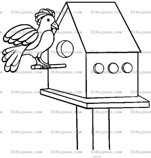 Dibujo para colorear Colorear pajaro en casita de madera