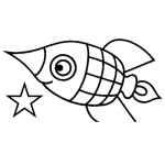 Dibujo para colorear Dibujo De Un Cohete Espacial Con Forma De Pez Con Fuego En El Culito Para Pintar Y Colorear