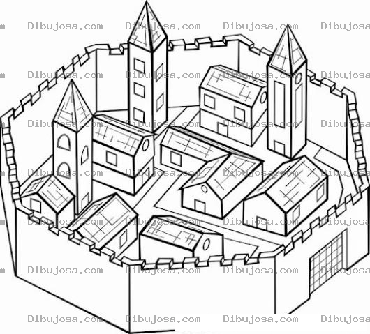 Dibujo para colorear Ibujo De Ciudad Dentro De Un Castillo Para Pintar Y Colorear