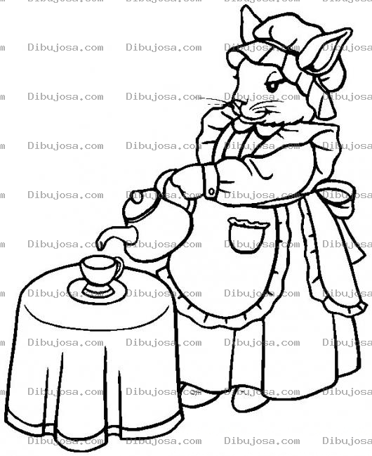 Dibujo para colorear Colorear conejita sirviendo cafe