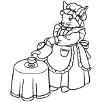 Dibujo para colorear Colorear conejita sirviendo cafe