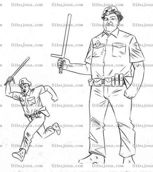 Dibujo para colorear Policia Antimotines Dibujo De Una Parjea De Policias Anti Motines Con Garrotes Para Pintar Y Colorear