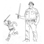 Dibujo para colorear Policia Antimotines Dibujo De Una Parjea De Policias Anti Motines Con Garrotes Para Pintar Y Colorear