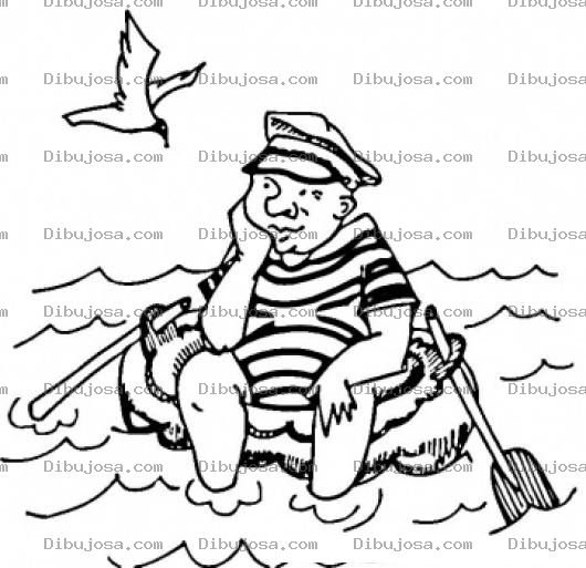 Dibujo para colorear Dibujo De Naufrago Aburrido Para Pintar Y Colorear Marinero Sentado Sobre Un Tubo De Llanta Con Remos En El Mar
