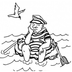 Dibujo para colorear Dibujo De Naufrago Aburrido Para Pintar Y Colorear Marinero Sentado Sobre Un Tubo De Llanta Con Remos En El Mar