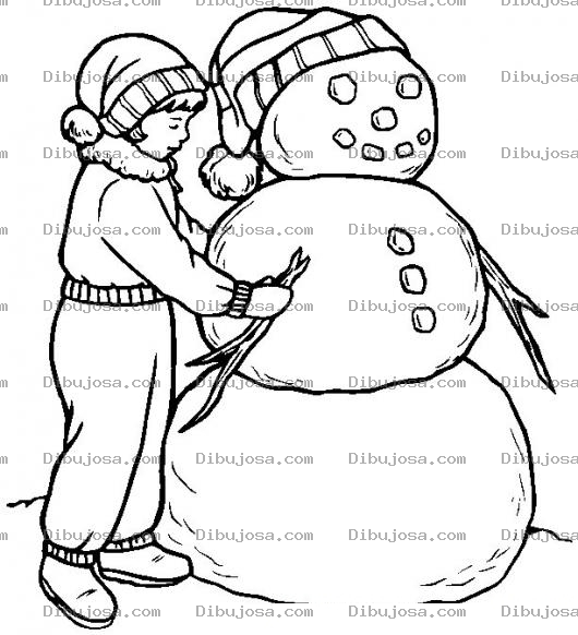 Dibujo para colorear Colorear nino con muneco de nieve