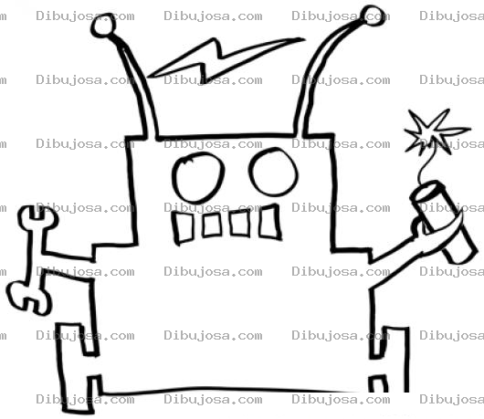 Dibujo para colorear Dibujo De Robot Mecanico Con Un Mortero Encendido Para Pintar Y Colorear Robot Explosivo Con Una Bomba En Su Mano