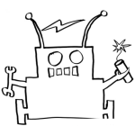 Dibujo para colorear Dibujo De Robot Mecanico Con Un Mortero Encendido Para Pintar Y Colorear Robot Explosivo Con Una Bomba En Su Mano