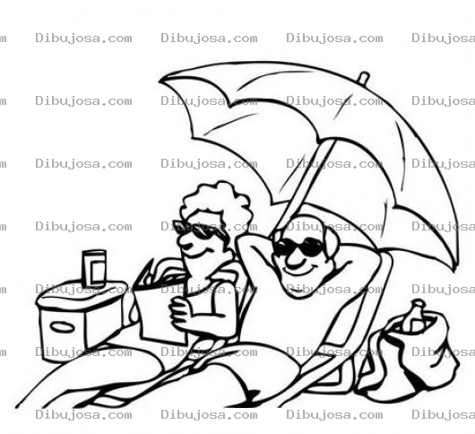 Dibujo para colorear Abuelitos En La Playa Para Pintar Y Colorear Dibujo De Dos Viejitos Descansando En La Playa