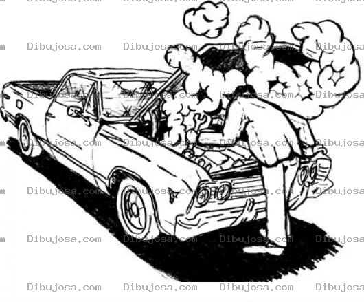 Dibujo para colorear Carro Calentado Dibujo De Pickup Sacando Humo Por El Motor Para Pintar Y Colorear A Un Mecanico Reparando Un Picop Fundido