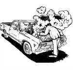 Dibujo para colorear Carro Calentado Dibujo De Pickup Sacando Humo Por El Motor Para Pintar Y Colorear A Un Mecanico Reparando Un Picop Fundido