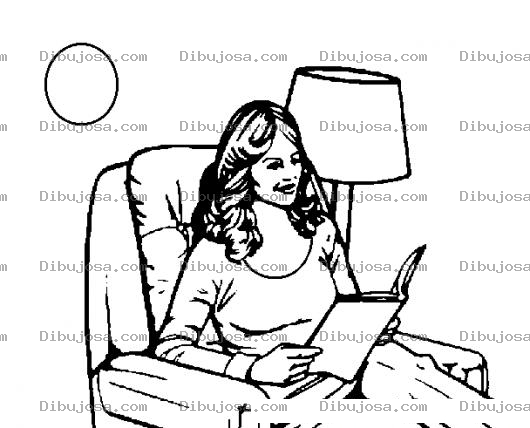Dibujo para colorear Dibujo De Mujer Leyendo Un Libro En Un Sofa De Noche Para Pintar Y Colorear