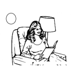 Dibujo para colorear Dibujo De Mujer Leyendo Un Libro En Un Sofa De Noche Para Pintar Y Colorear