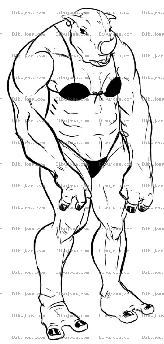 Dibujo para colorear Dibujo De Rinoceronta En Bikini Para Pintar Y Colorear Rincoceronte Hembra En Calzoneta