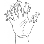 Dibujo para colorear Dibujo De Mano Sucia Para Pintar Y Colorear 5 Cerditos En Una Mano
