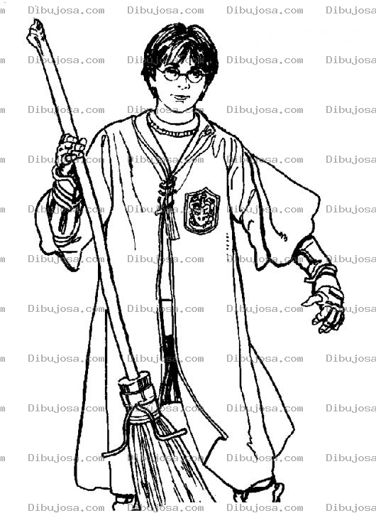 Dibujo para colorear Dibujo De Harry Potter Con Una Escoba Magica Para Pintar Y Colorear