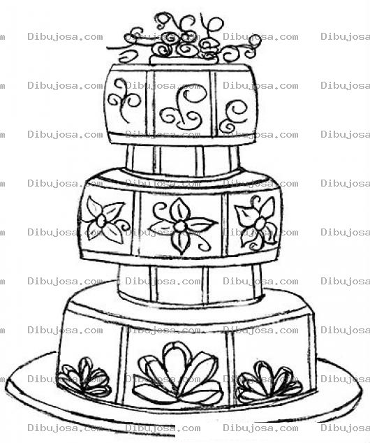 Dibujo para colorear Pasteles De Bodas Dibujo De Un Pastel De Boda De Tres Niveles Para Pintar Y Colorear