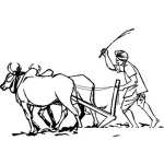 Dibujo para colorear Dibujo De Campesino Arando El Suelo Con Un Par De Bueyes Para Pintar Y Colorear