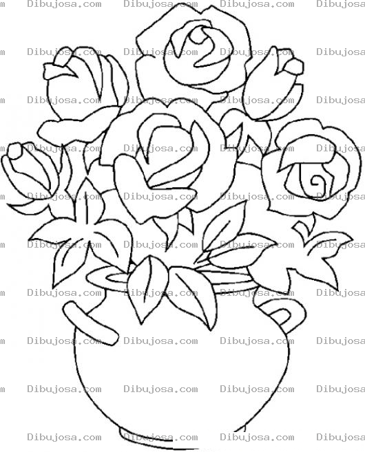 Dibujo para colorear Colorear florero de rosas