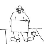 Dibujo para colorear Mendigo Pidiendo Pisto Dibujo De Pordiosero Pidiendo Limosna En El Suelo Con Un Cartel En Blanco Para Pintar Y Colorear Vago Pidiendo Dinero En La Calle
