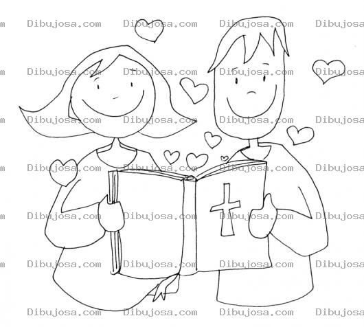Dibujo para colorear Matrimonio Cristiano Dibujo De Esposos Enamorados Leyendo La Biblia Para Pintar Y Colorear