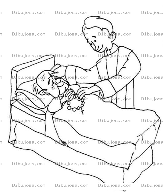 Dibujo para colorear Enfermo En Cama Dibujo De Sacerdote Visitando A Un Viejito Enfermo En Cama Y Convalenciente Para Pintar Y Colorear Abuelito Agonizando