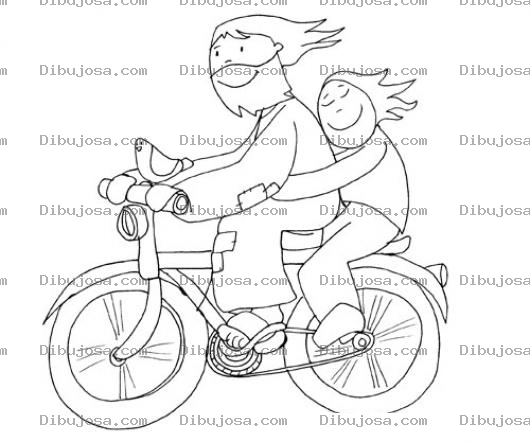 Dibujo para colorear Dibujo De Pareja En Bicicleta Para Pintar Y Colorear