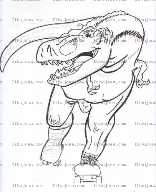 Dibujo para colorear Dinosaurio En Patines Para Pintar Y Colorear Dibujo De Tiranosauro Rex Patinando A Toda Velocidad