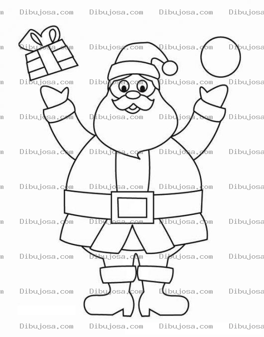 Dibujo para colorear Dibujo De Santa Claus Con Un Regalito Y Una Pelota Para Pintar Y Colorear