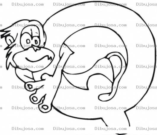 Dibujo para colorear Colorear la letra Q con un monito