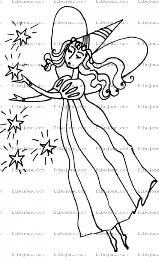 Dibujo para colorear Dibujo De Hada De Estrellitas Para Pintar Y Colorear