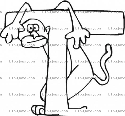Dibujo para colorear Colorear la letra T con un monito