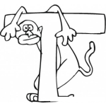 Dibujo para colorear Colorear la letra T con un monito