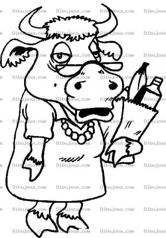 Dibujo para colorear Suegra Vaca Dibujo De Una Mujer Vaca De Compras Para Pintar Y Colorear Vaquita Con Vestido Collar De Perlas Y Anteojos Haciendo Shopping