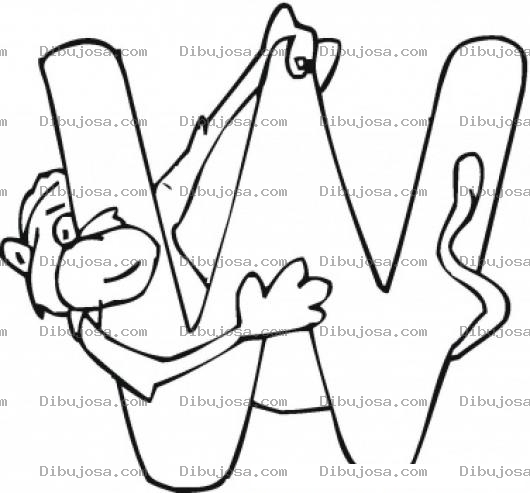 Dibujo para colorear Colorear la letra W con un monito