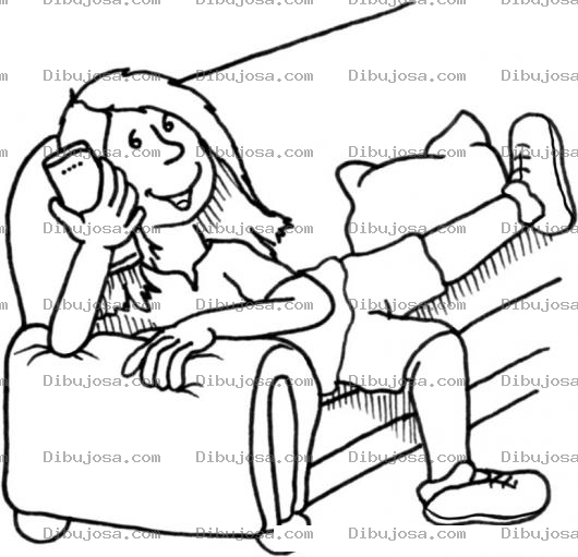 Dibujo para colorear Adolescente Enamorada Dibujo De Chica Hablando Por Telefono Con Su Novio Para Pintar Y Colorear Muchacha Con Telefono En El Sofa