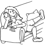 Dibujo para colorear Adolescente Enamorada Dibujo De Chica Hablando Por Telefono Con Su Novio Para Pintar Y Colorear Muchacha Con Telefono En El Sofa