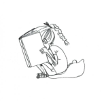Dibujo para colorear Dibujo De Nina Leyendo Un Libro De Cuentos Sentada Sobre Una Almohada Para Pintar Y Colorear