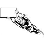 Dibujo para colorear Dibujo De Super Heroe Volando Con Un Rotulo En Blanco Para Pintar Y Colorear