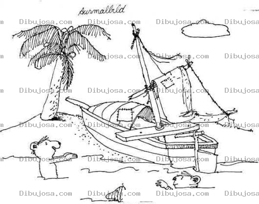 Dibujo para colorear Dibujo De Bote De Ratas Naufragado En Una Isla Para Pintar Y Colorear