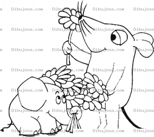Dibujo para colorear Dibujo De Elefantito Y Ratonsote Para Pintar Y Coloreae Elefante Enano Y Raton Gigantes Dandose Flores