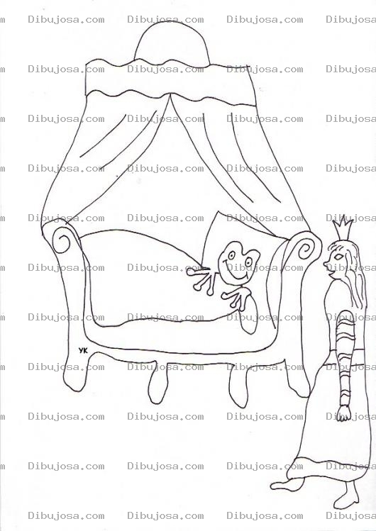 Dibujo para colorear Sapo Y Princesa Dibujo De Rana Acostada En La Cama De Una Princesa Para Pintar Y Colorear