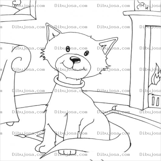 Dibujo para colorear Dibujo De Gato En Sala Sobre Alfombra Frente A Chimenea Para Pintar Y Colorear